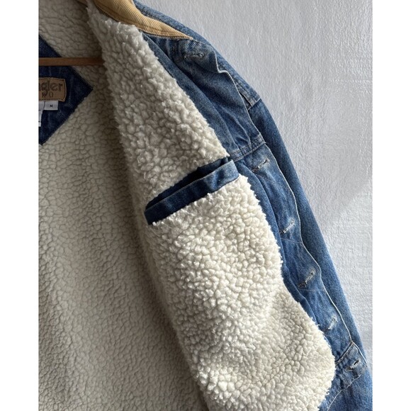 Vintage Wrangler Hero Men's Medium Denim Sherpa Jacket Corduroy Collar Western - Picture 9 of 9